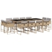 Set comedor de jardín con cojines 13 pzas ratán sintético beige
