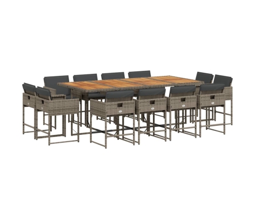 Set comedor de jardín con cojines 13 pzas ratán sintético gris