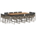 Set comedor de jardín con cojines 13 pzas ratán sintético gris