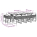 Set comedor de jardín con cojines 13 pzas ratán sintético gris
