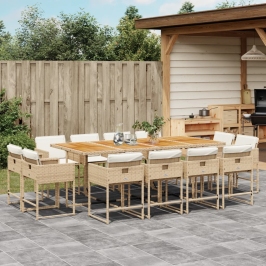 Set comedor de jardín con cojines 13 pzas ratán sintético beige