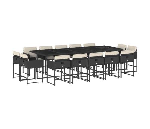 Set comedor de jardín con cojines 15 pzas ratán sintético negro