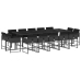 Set comedor de jardín con cojines 15 pzas ratán sintético negro