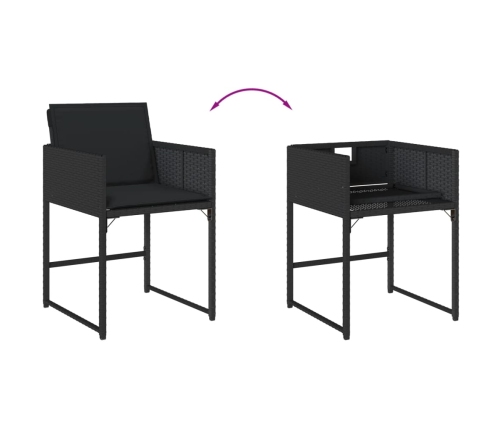 Set comedor de jardín con cojines 15 pzas ratán sintético negro