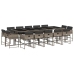 Set comedor de jardín con cojines 15 pzas ratán sintético gris