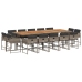 Set comedor de jardín con cojines 15 pzas ratán sintético gris