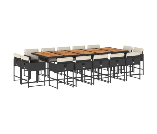 Set comedor de jardín con cojines 15 pzas ratán sintético negro