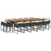 Set comedor de jardín con cojines 15 pzas ratán sintético negro