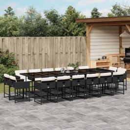 Set de muebles jardín 17 pzas con cojines ratán sintético negro
