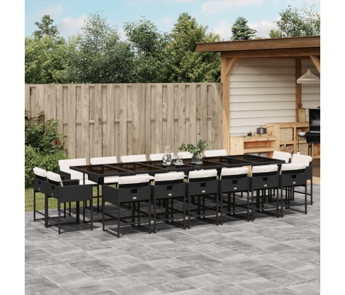 Set de muebles jardín 17 pzas con cojines ratán sintético negro