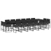 Set de muebles jardín 17 pzas con cojines ratán sintético negro