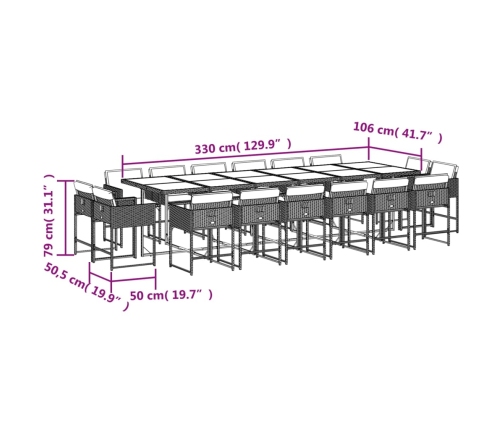 Set de muebles jardín 17 pzas con cojines ratán sintético negro