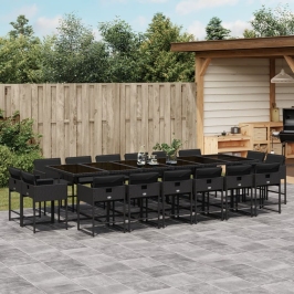 Set de muebles jardín 17 pzas con cojines ratán sintético negro