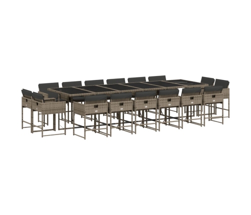 Set comedor de jardín 17 pzas y cojines ratán sintético gris