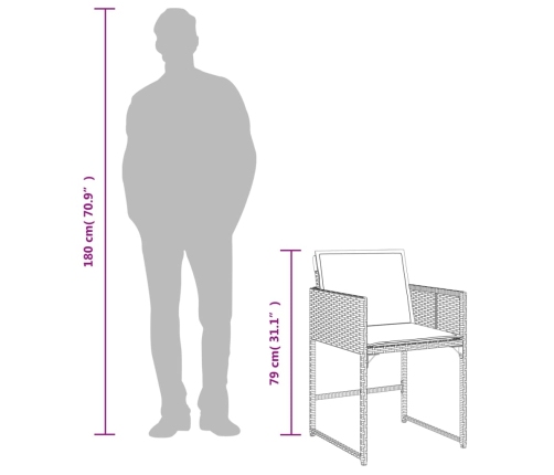 Set comedor de jardín 17 pzas y cojines ratán sintético gris