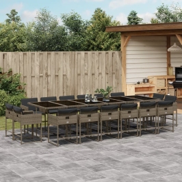Set comedor de jardín 17 pzas y cojines ratán sintético gris