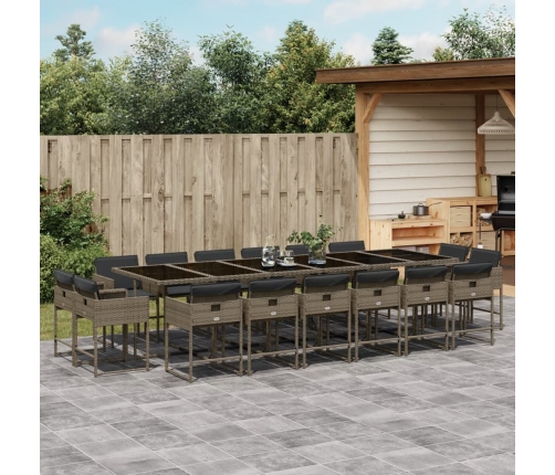 Set comedor de jardín 17 pzas y cojines ratán sintético gris
