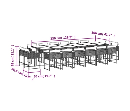 Set de muebles jardín 17 pzas y cojines ratán sintético marrón