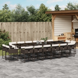 Set de muebles jardín 17 pzas y cojines ratán sintético marrón