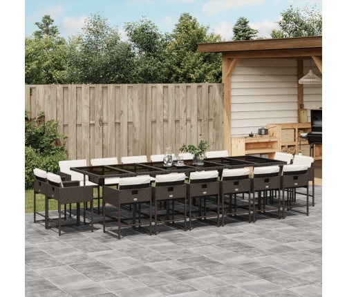 Set de muebles jardín 17 pzas y cojines ratán sintético marrón