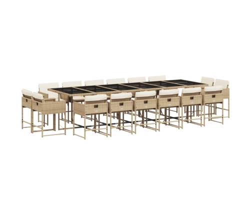 Set comedor de jardín 17 pzas con cojines ratán sintético beige