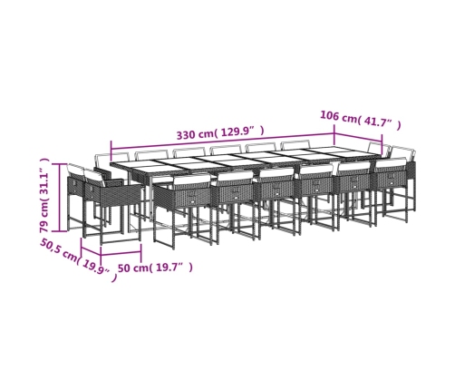 Set comedor de jardín 17 pzas con cojines ratán sintético beige