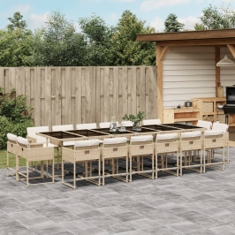 Set comedor de jardín 17 pzas con cojines ratán sintético beige