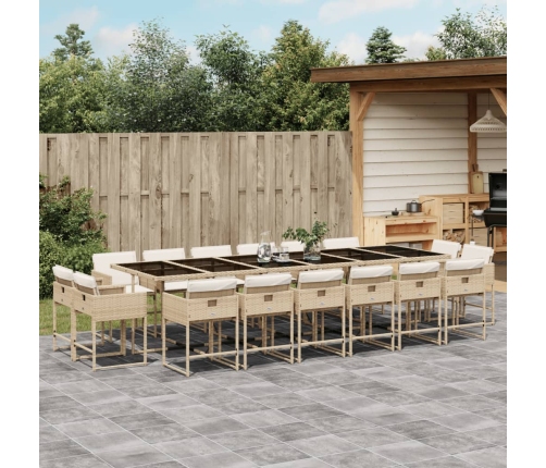 Set comedor de jardín 17 pzas con cojines ratán sintético beige