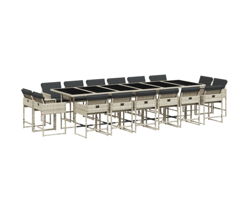 Set comedor jardín y cojines 17 pzas ratán sintético gris claro