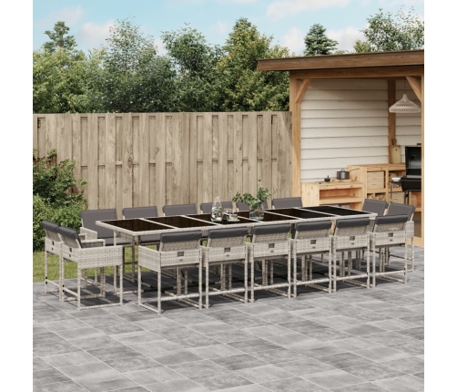 Set comedor jardín y cojines 17 pzas ratán sintético gris claro