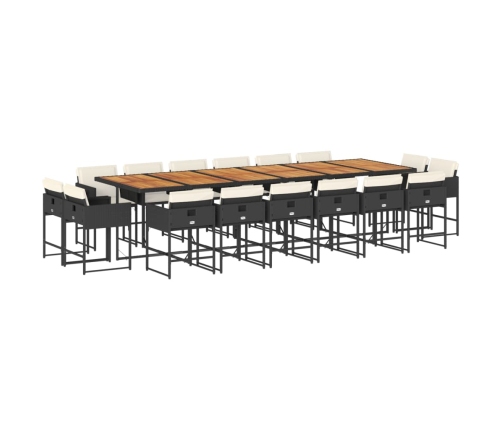 Set de muebles jardín 17 pzas con cojines ratán sintético negro