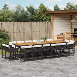 Set de muebles jardín 17 pzas con cojines ratán sintético negro