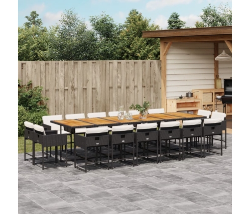 Set de muebles jardín 17 pzas con cojines ratán sintético negro