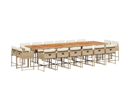 Set comedor de jardín 17 pzas con cojines ratán sintético beige