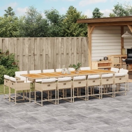 Set comedor de jardín 17 pzas con cojines ratán sintético beige