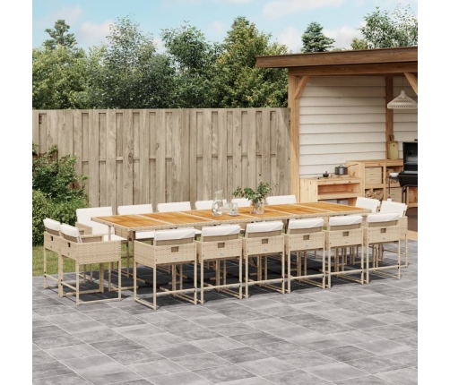 Set comedor de jardín 17 pzas con cojines ratán sintético beige
