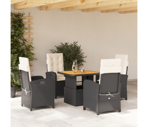 Set de muebles jardín 5 pzas con cojines ratán sintético negro