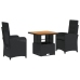 Set comedor de jardín 3 pzas con cojines ratán sintético negro