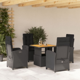 Set de muebles jardín 5 pzas con cojines ratán sintético negro