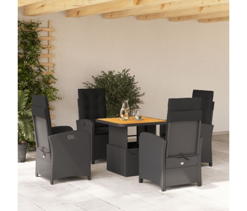 Set de muebles jardín 5 pzas con cojines ratán sintético negro