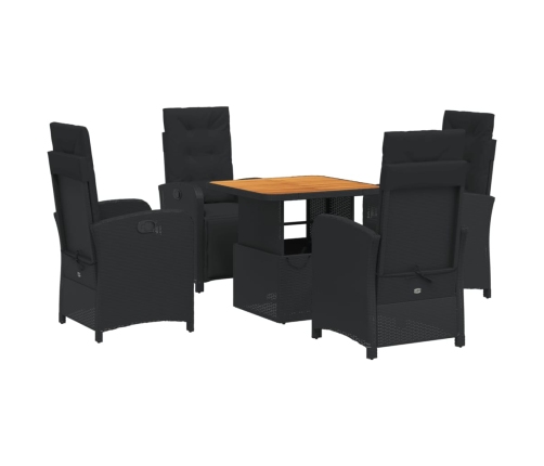 Set de muebles jardín 5 pzas con cojines ratán sintético negro