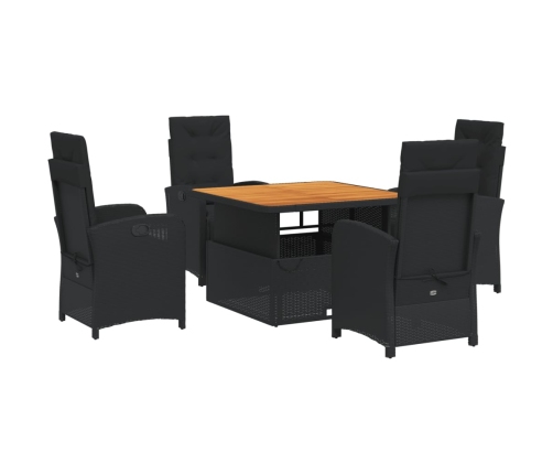 Set de muebles jardín 5 pzas con cojines ratán sintético negro