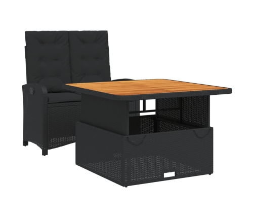 Set comedor de jardín 2 pzas con cojines ratán sintético negro