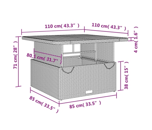 Set comedor de jardín 2 pzas con cojines ratán sintético negro