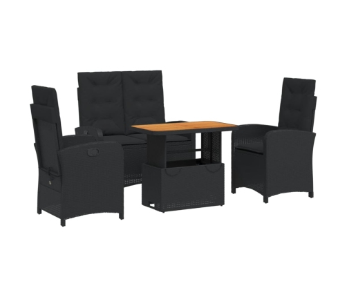 Juego comedor jardín 4 piezas con cojines ratán sintético negro