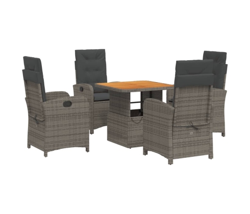 Set comedor de jardín 5 piezas con cojines ratán sintético gris