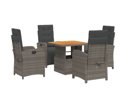 Set comedor de jardín 5 piezas con cojines ratán sintético gris