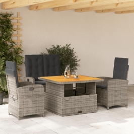 Juego de comedor de jardín 4 piezas con cojines ratán PE gris