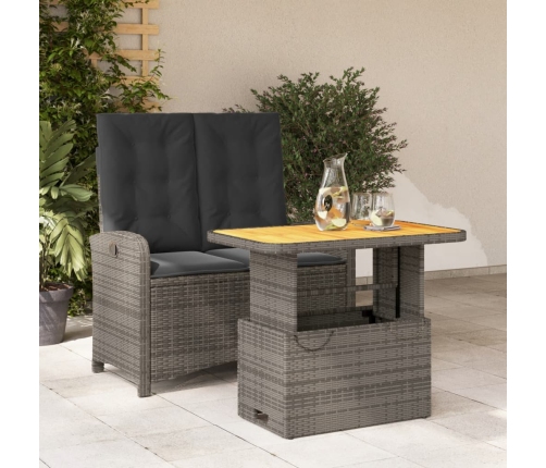 Juego de comedor jardín 2 pzas con cojines ratán sintético gris