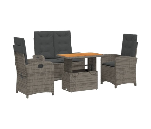 Juego de comedor de jardín 4 piezas con cojines ratán PE gris